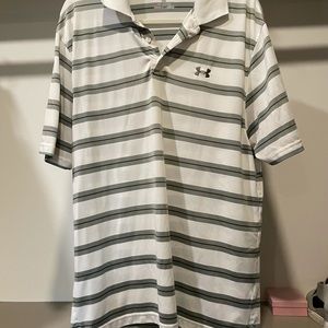 Under armour striped polo heat gear shirt white
